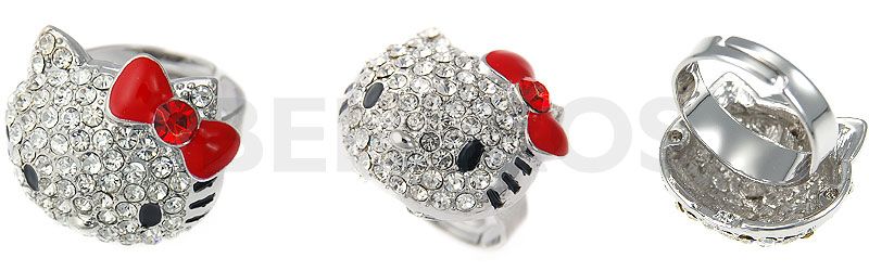 Hello Kitty Swarovski Crystal Adjustable Ring RED BOW  