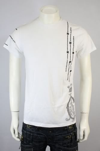 Christian Audigier Rhinestones Logo LUX T Shirt Tee Wht  
