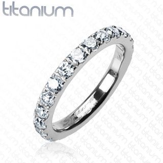 Solid Titanium Wedding Ring CZ Stones Size 5,6,7,8 (f27)  