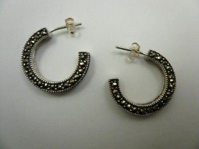 GORGEOUS 22mm Sterling Silver & Marcasite Hoop Earrings  