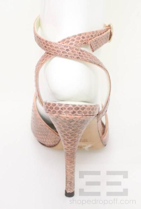YSL Yves Saint Laurent Pink & Brown Snakeskin Ankle Strap Heels Size 
