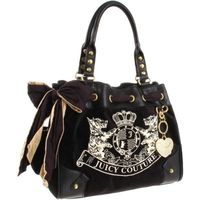 JUICY COUTURE Velour Scottie Embroidery Daydreamer Tote Black  
