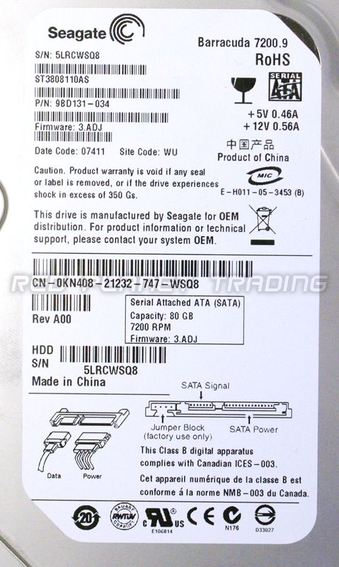 Seagate Barracuda 80GB Hard Drive ST3808110AS 9BD131  