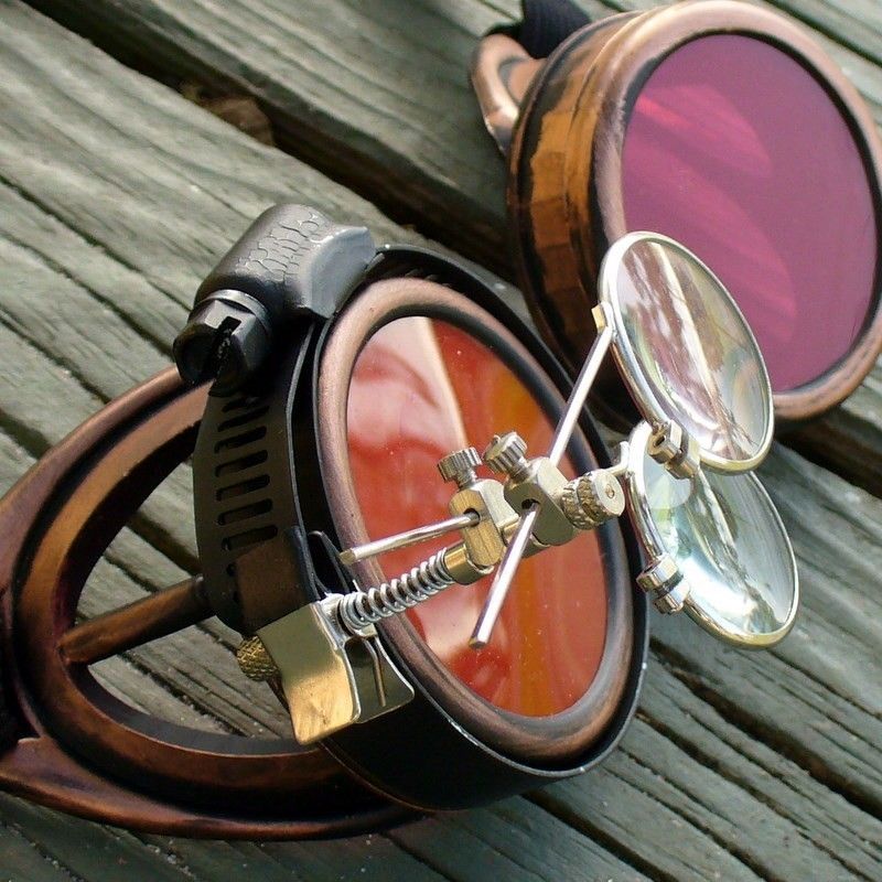 Steampunk Goggles Glasses cyber lens goth D copper red  