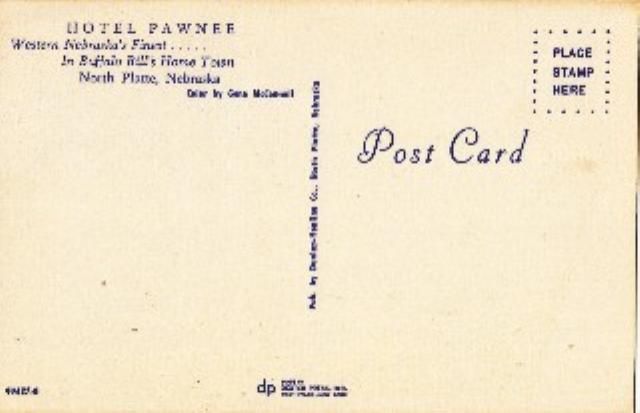 NORTH PLATTE, NEBRASKA Hotel Pawnee Postcard  