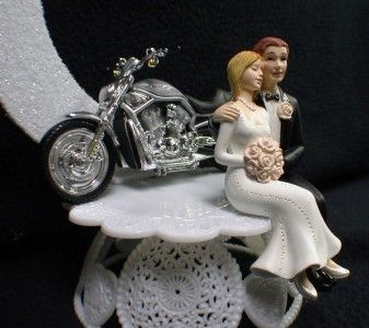   Server Book Wedding Cake Topper w/ HARLEY Davidson Motorcycle  