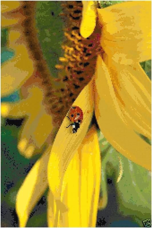 Ladybug on a Sunflower Counted Cross Stitch Pattern  