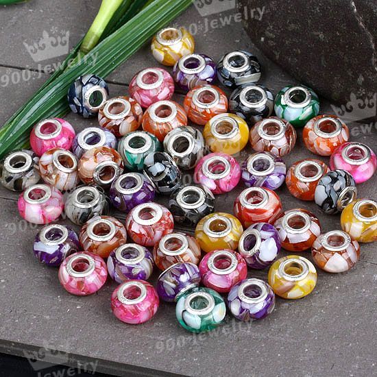 LOTS MIX SHELL RESIN BIG HOLE LOOSE BEAD FIT CHARM 50PC  