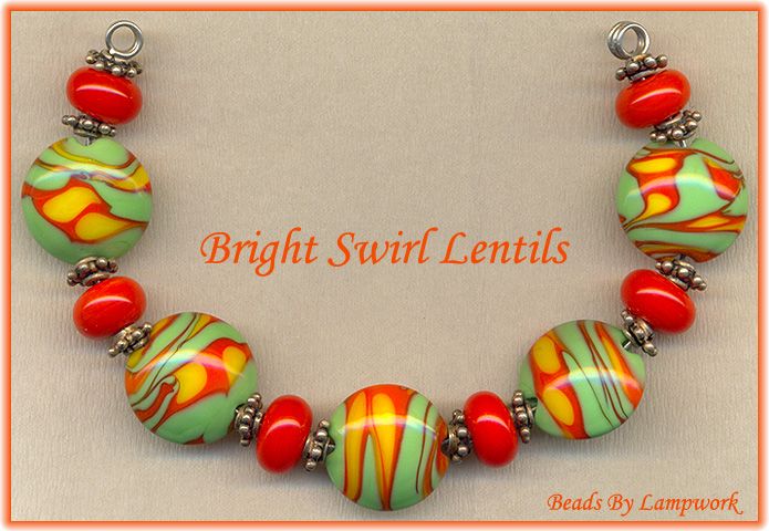 Bright Swirls Lampwork Glass Beads Handmade Bead Set  