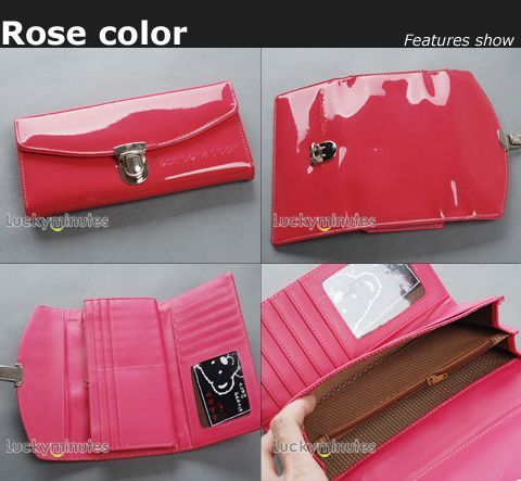 pcs in 5 Color Patent Leather Buckle Design Wallet Purse Card Holder 