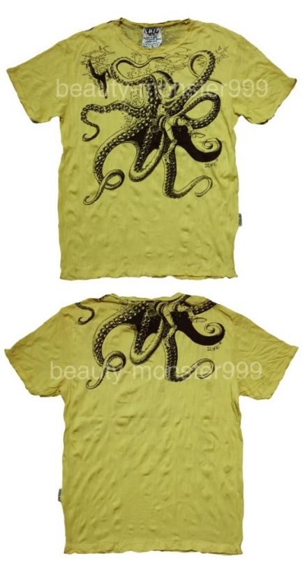 shirt Sure Vintage Look Rock Punk Octopus Yellow M  